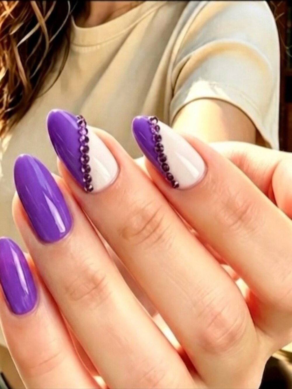 PURPLE Almond Press On Nails, Bling Amethyst Rhinestone Nails Kit